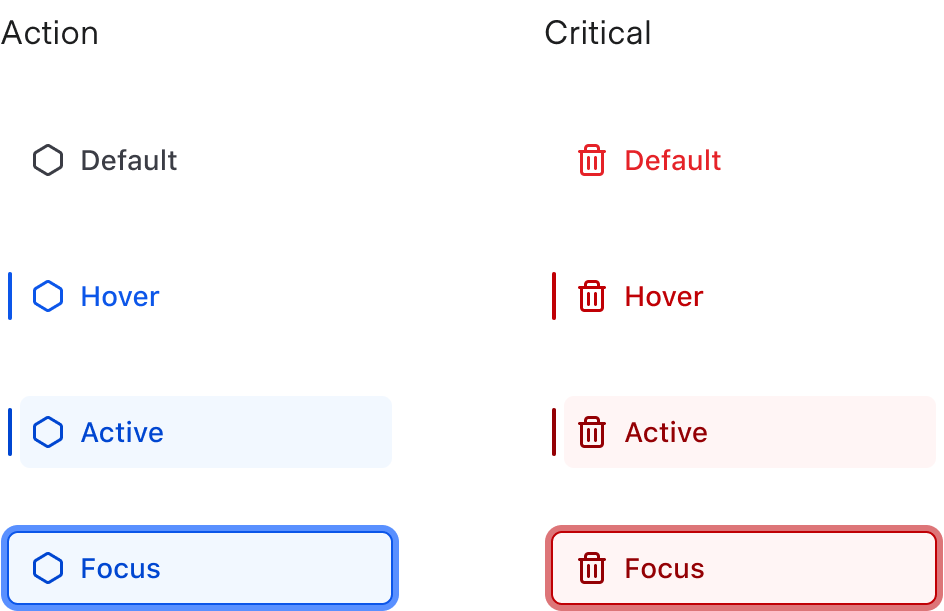 Example of dropdown listitem states